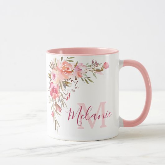 Fille rose et corail Roses nom Monogram Mug (Droite)