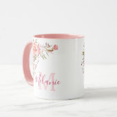 Fille rose et corail Roses nom Monogram Mug (Devant gauche)