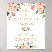 Fille rose Floral Première Affiche de bienvenue de
