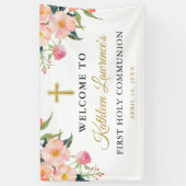 Fille rose Floral Première Bannière de la Communio (Vertical)