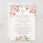 Fille rose Floral Première Communion Invitation (Devant)