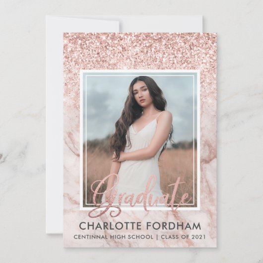 Fille Rose Gold Photo Graduation Party Invitation (Devant)