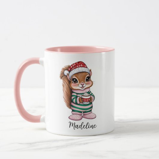 Fille rose personnalisé Écureuil de Noël Mug (Gauche)