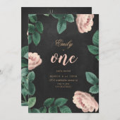 Fille Rose premier anniversaire Invitation tableau (Devant / Derrière)