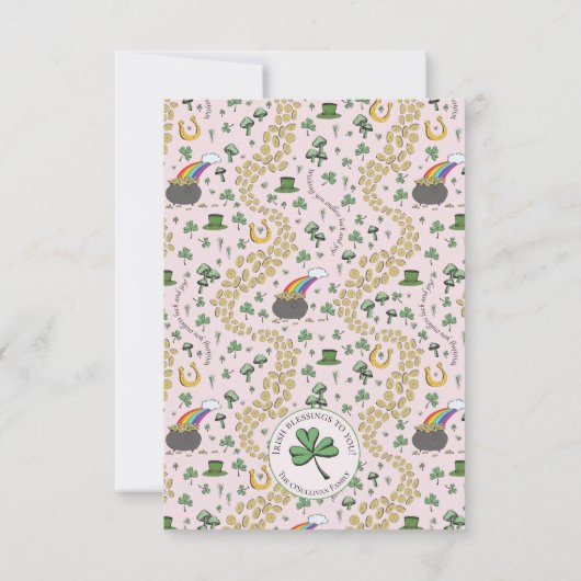 Fille rose St patrick Carte de remerciements irlan (Dos)