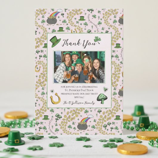 Fille rose St patrick Carte de remerciements irlan