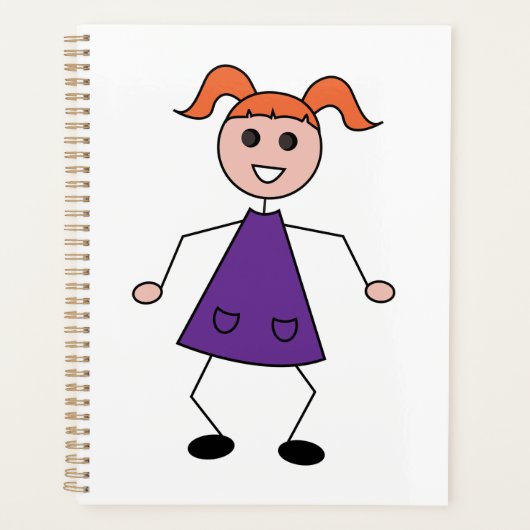 Fille rousse en robe violette dessinée en bâtonnet (Devant)