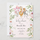 Fille Safari animaux baby shower Invitation (Devant)