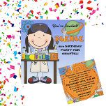 Fille Science Invitation de fête d'anniversaire<br><div class="desc">Une fille du laboratoire scientifique entourée de tubes d'essai, de béchers et de zones que vous pouvez customiser avant de commander des invitations à des fêtes d'anniversaire colorées sur le thème scientifique ! Si votre enfant aime la science et veut une fête d'anniversaire de scientifique fou, vous aimerez nos invitations...</div>