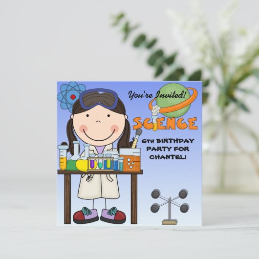 Fille Science Invitation de fête d'anniversaire (Debout devant)