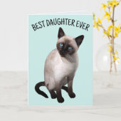 FILLE SIAMESE CAT Carte de voeux ANNIVERSAIRE (Fleur jaune)