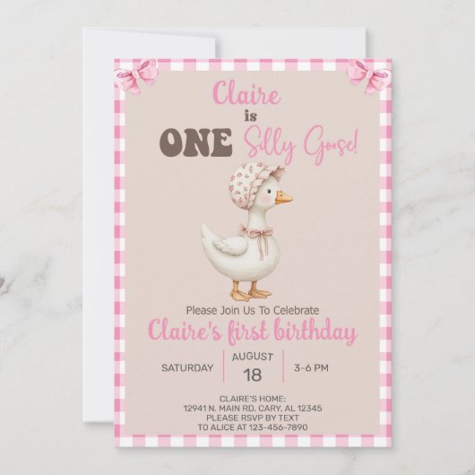 Fille Silly Goose 1er invitation de premier annive (Devant)