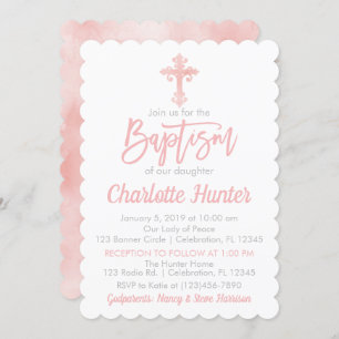 Fille Simple Élégance Pink Baptism Invitation