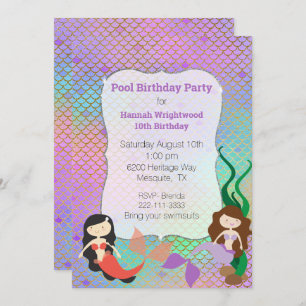 Fille Sirène Anniversaire Piscine Invitation
