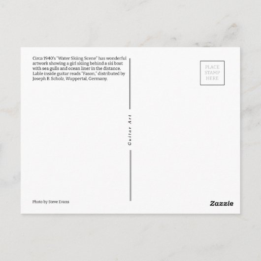 Fille Ski d'eau belle guitare art carte postale (Dos)