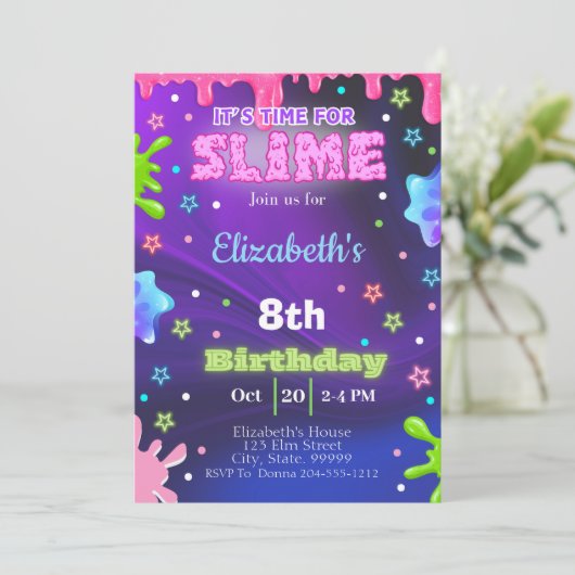 Fille Slime Invitation de fête d'anniversaire (Debout devant)