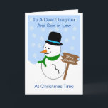 Fille Snowman Et Son Fils En Droit Carte De Noël<br><div class="desc">Carte de voeux design de bonhomme de neige de carte fille et gendre de Noël. Customisez cette carte de Noël avec n'importe quel texte puis faites-la imprimer et vous l'envoyer ou téléchargez-la instantanément. Si vous avez besoin d'aide pour vous customiser, contactez-nous via le lien de cette page. Fille et son...</div>
