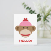 fille sock singe bonjour carte postale (Debout devant)