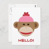 fille sock singe bonjour carte postale (Devant / Derrière)
