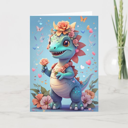 Fille souriante Dinosaure Nature | Carte (Devant)