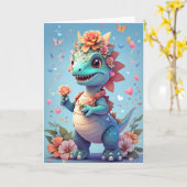 Fille souriante Dinosaure Nature | Carte (Fleur jaune)
