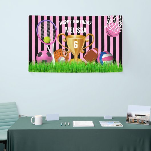 Fille Sports rose thème Anniversaire Bannière (Salon professionnel)