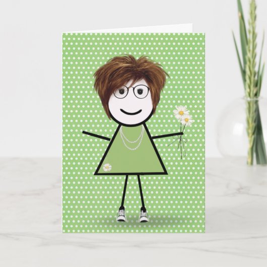 Fille Stick Figure Merci avec des Marguerites (Devant)