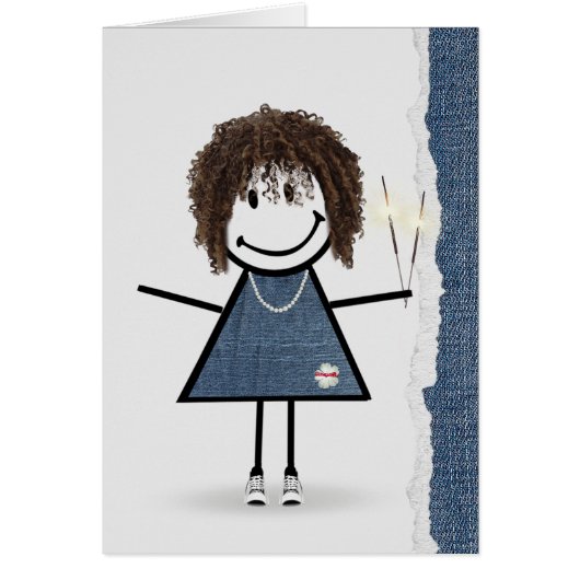 Fille sur bâton d'anniversaire avec des cierges ma (Devant)