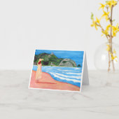 Fille sur cartes pour notes de plage (Fleur jaune)