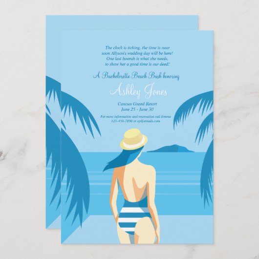 Fille Sur La Plage Invitation (Devant / Derrière)