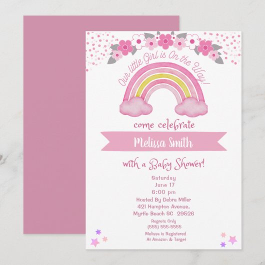 Fille sur le chemin Rainbow Baby shower Invitation (Devant / Derrière)