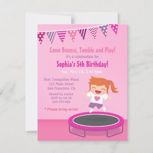 Fille sur trampoline Cartes d'invitation pour l'an (Devant)