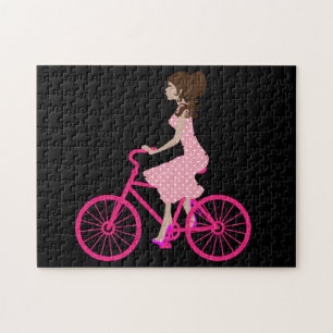 FILLE SUR UN VÉLO ROSE Jigsaw Puzzle
