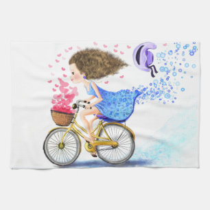 Fille Sur Un Vélo Serviette Cuisine Amour Romantiq