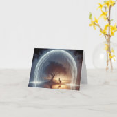 Fille sur une carte de note de coupe d'arbre (Fleur jaune)