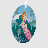 Fille surf grande vague avec dauphins (devant)