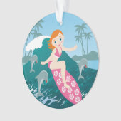 Fille surf grande vague avec dauphins (devant)