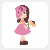 Fille Tenant Un Sticker Carré Fleur (Devant)