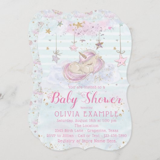 Fille Unicorn Baby Shower Invitations (Devant / Derrière)