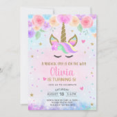 Fille Unicorne aquarelle et invitation d'anniversa (Devant)
