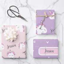 Fille Unicorne Enveloppement Papier Feuilles