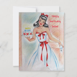 Fille vintage Avec Carte De Fête Du Gâteau D'Anniv