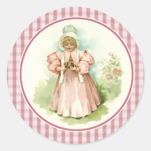 Fille vintage avec poussins. Stickers Cadeaux de P