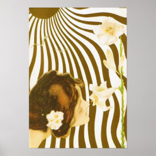 Fille vintage avec Sun et affiche de fleur
