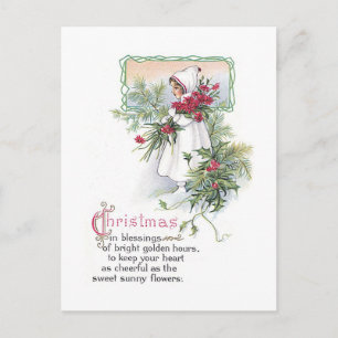 Fille vintage de carte de Noël petite avec la