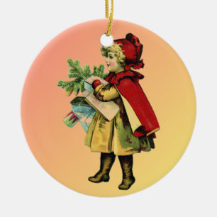Fille vintage en ornement de Noël de cap et de