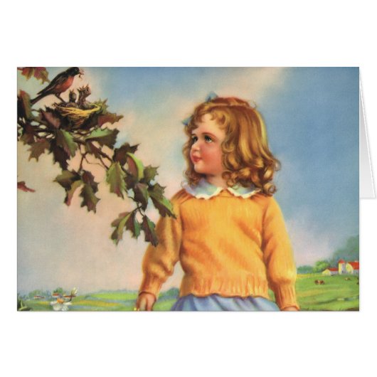 Fille Vintage regardant des oiseaux dans un arbre, (Devant horizontal)