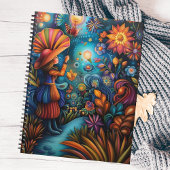 Fille Whimsical colorée avec fleurs florissantes