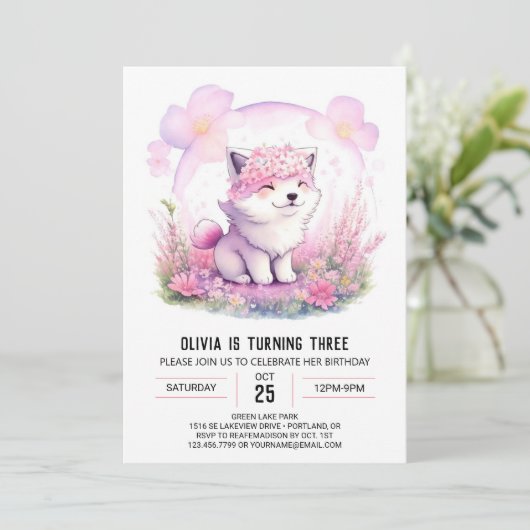 Fille Wolf Aventure Invitation d'anniversaire (Debout devant)
