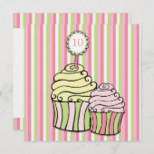 Filles 10e anniversaire Cupcake Invitation de la f (Devant / Derrière)